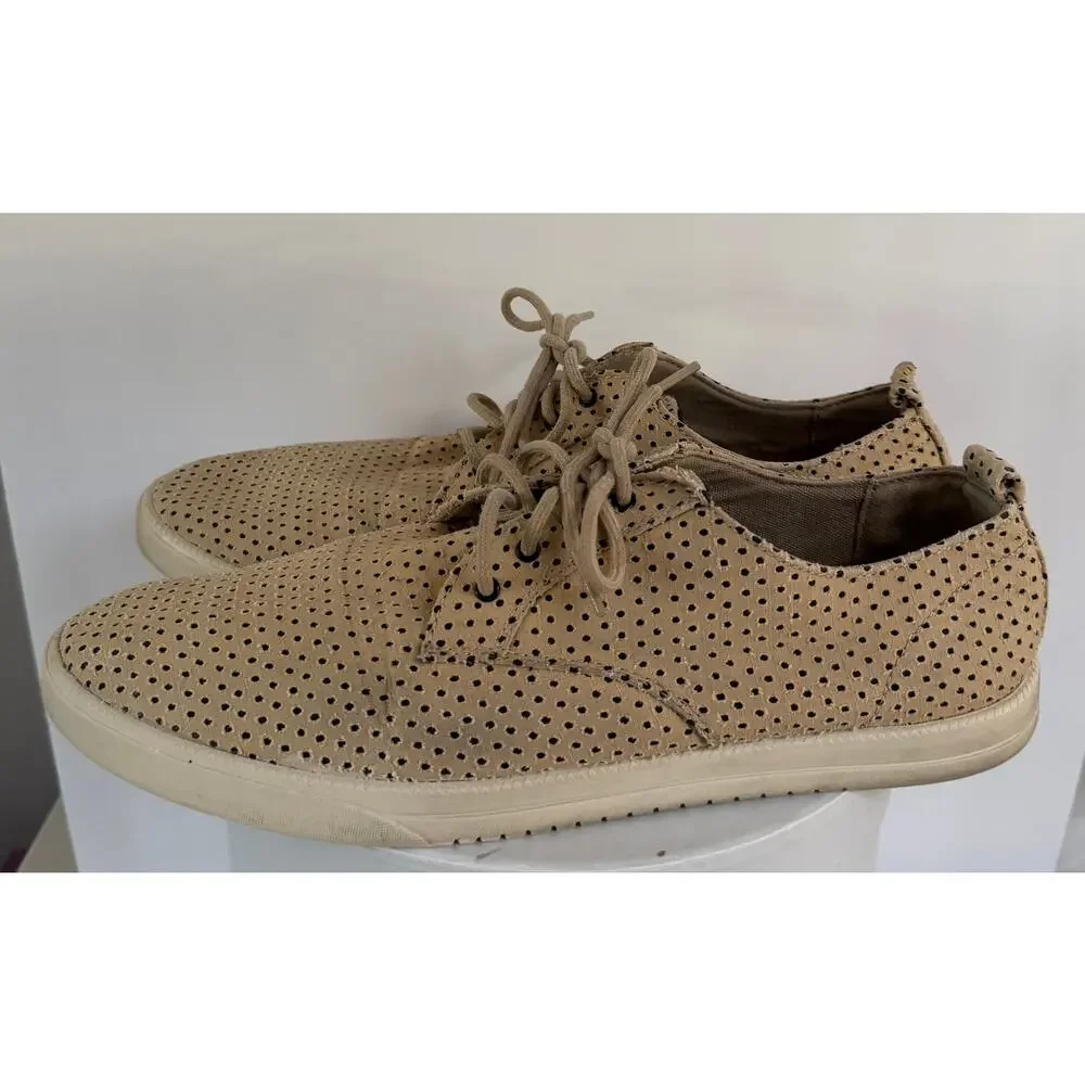 CLAE Ellington Textile Shoes Mens Sz 11 Beige Tan Perforated Oxford Comfort Lace